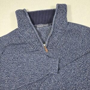 Northern Isles Mens L Blue Quarter Zip Sweater Marled Cotton Mock Neck